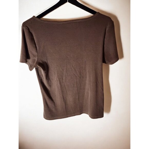 Old Navy Women’s Grey Ribbed Notch Neck Top Size L Stretch Casual Tee - Picture 3 of 8